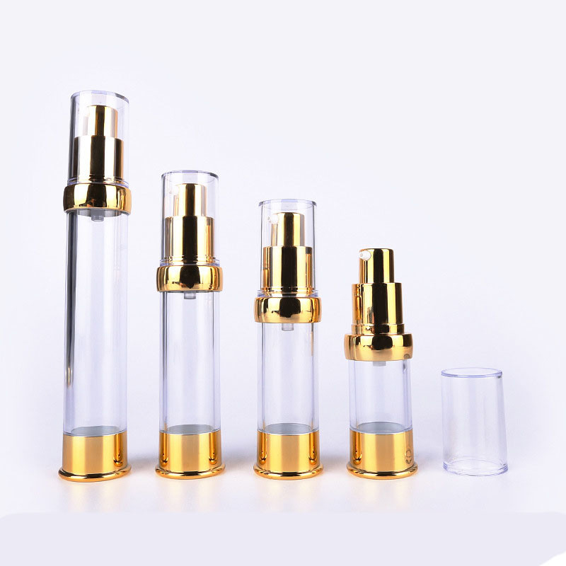 Gold Clear Pump Bottle Lightweight Luxury Cosmetic Packaging For Lotion 10ml - 30ml