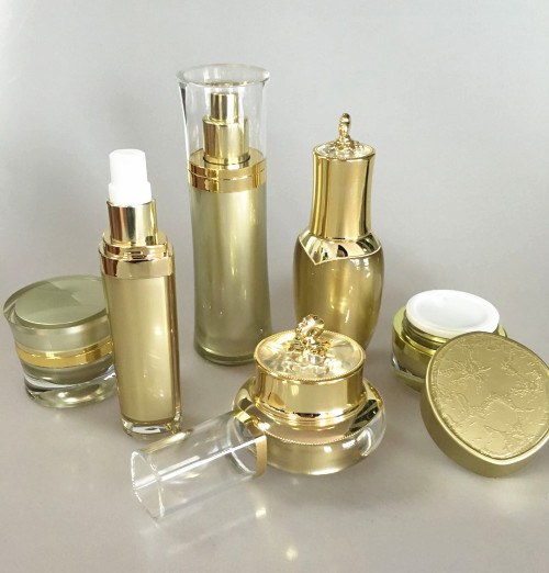 100ml Gold Luxury Cosmetics Packaging PMMA Bottle Sets Empty For Skincare